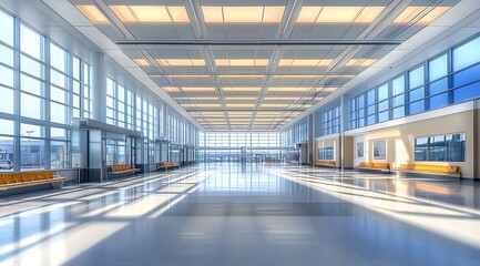 Obraz premium Spacious airport hall interior, pristine nobody terminal building, sleek architecture window inside, modern station glass empty, sophisticated travel space
