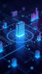 Smart contracts transform automated transactions into conceptual blueprints through digital visualizations in a futuristic cityscape