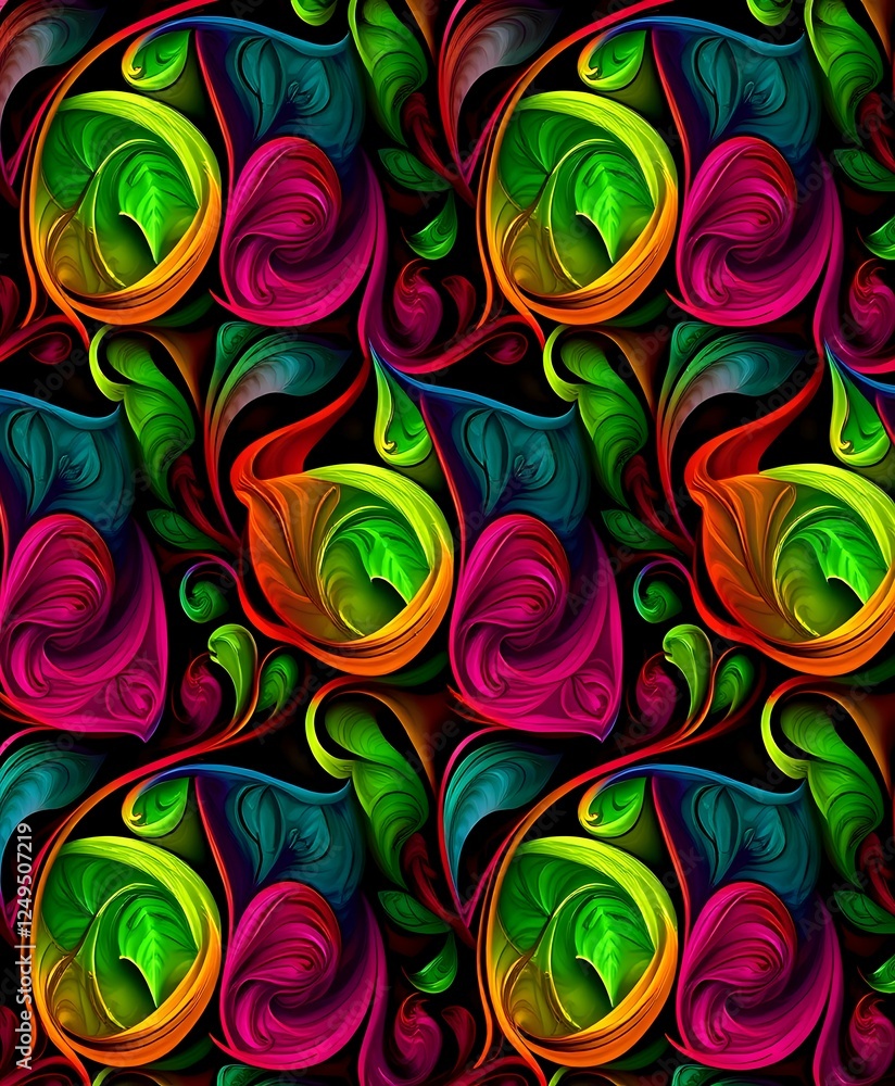 Poster vibrant abstract fractal expressionism: dynamic shapes in motion