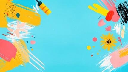 Fototapeta premium Vibrant Abstract Art with Colorful Brushstrokes on a Bright Blue Background