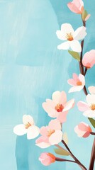 Elegant Cherry Blossoms on Soft Blue Background: A Touch of Spring Serenity and Beauty