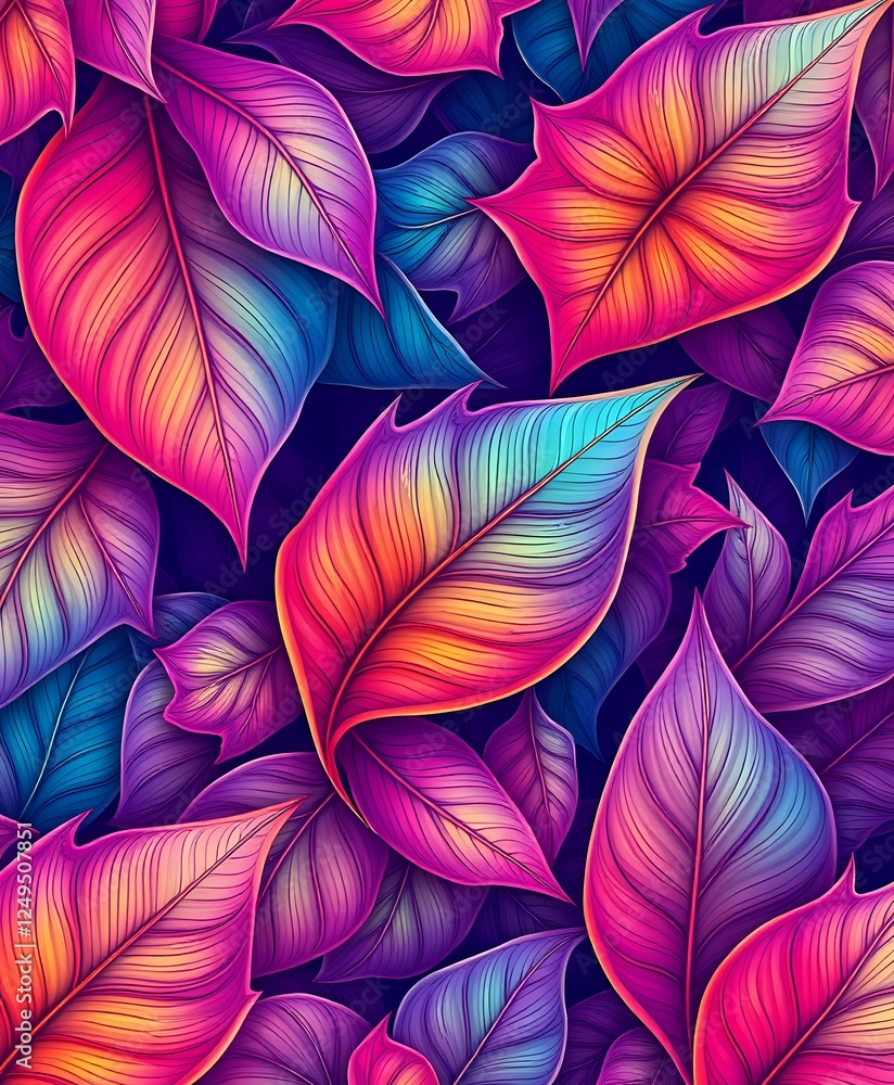 Poster abstract fractal leaf pattern design with vibrant colors