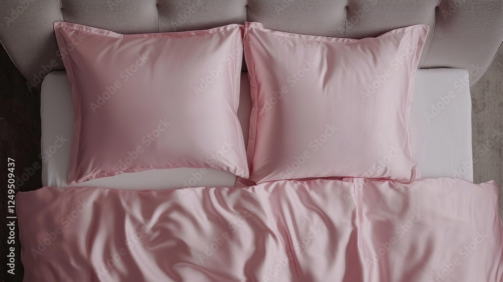 Aufkleber delicate light cascades onto smooth pink sheets and plush pillows, creating a serene atmosphere in t