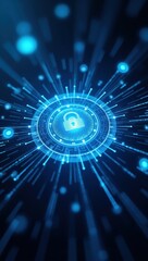 Abstract visuals of data encryption and protection highlighted through vibrant blue hues and dynamic lines representing secure hashing techniques