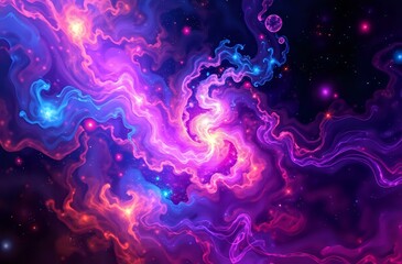 Fototapeta premium Abstract Galactic Nebula Swirl Digital Wallpaper - Cosmic Fractal Expressionism Art