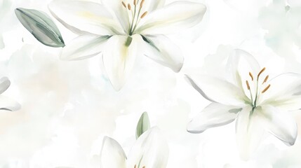Fototapeta premium Elegant White Flower Pattern Illustration Watercolor Seamless Background Design Illustration Floral Print