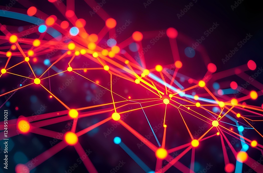 Poster futuristic circuit design with neon nodes
