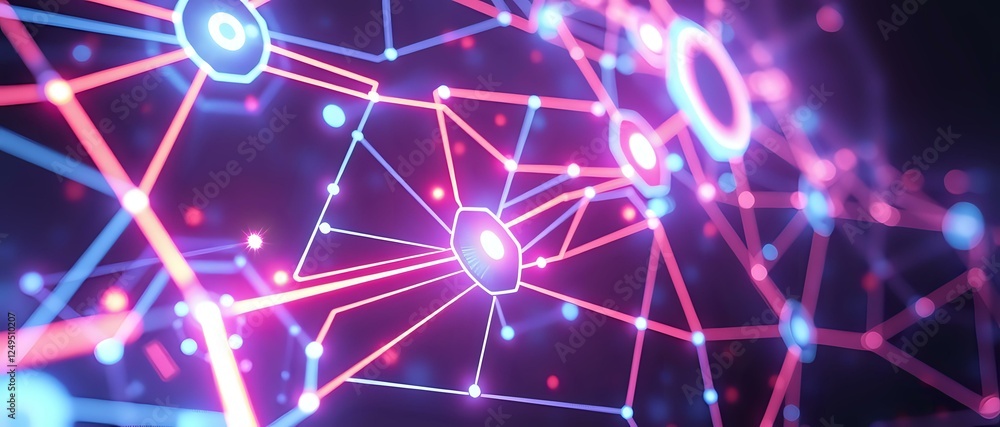 Poster abstract futuristic design - colorful interconnected system with neon glow
