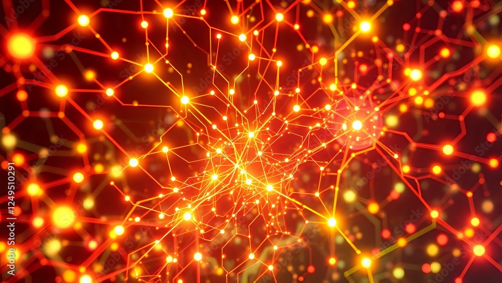 Poster stunning abstract futuristic design of glowing neon circuit-like nodes with dynamic energy flow - in