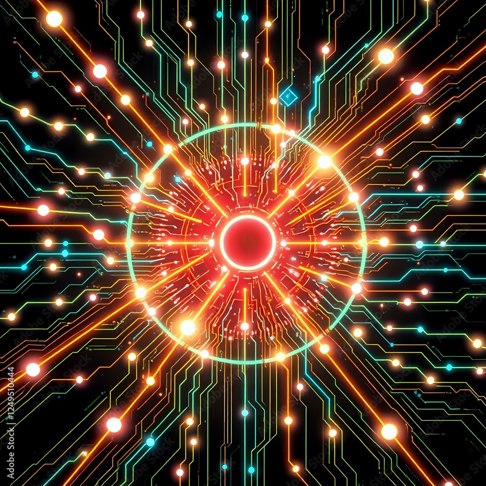 Aufkleber abstract futuristic design: neon circuitry & dynamic interconnected pattern