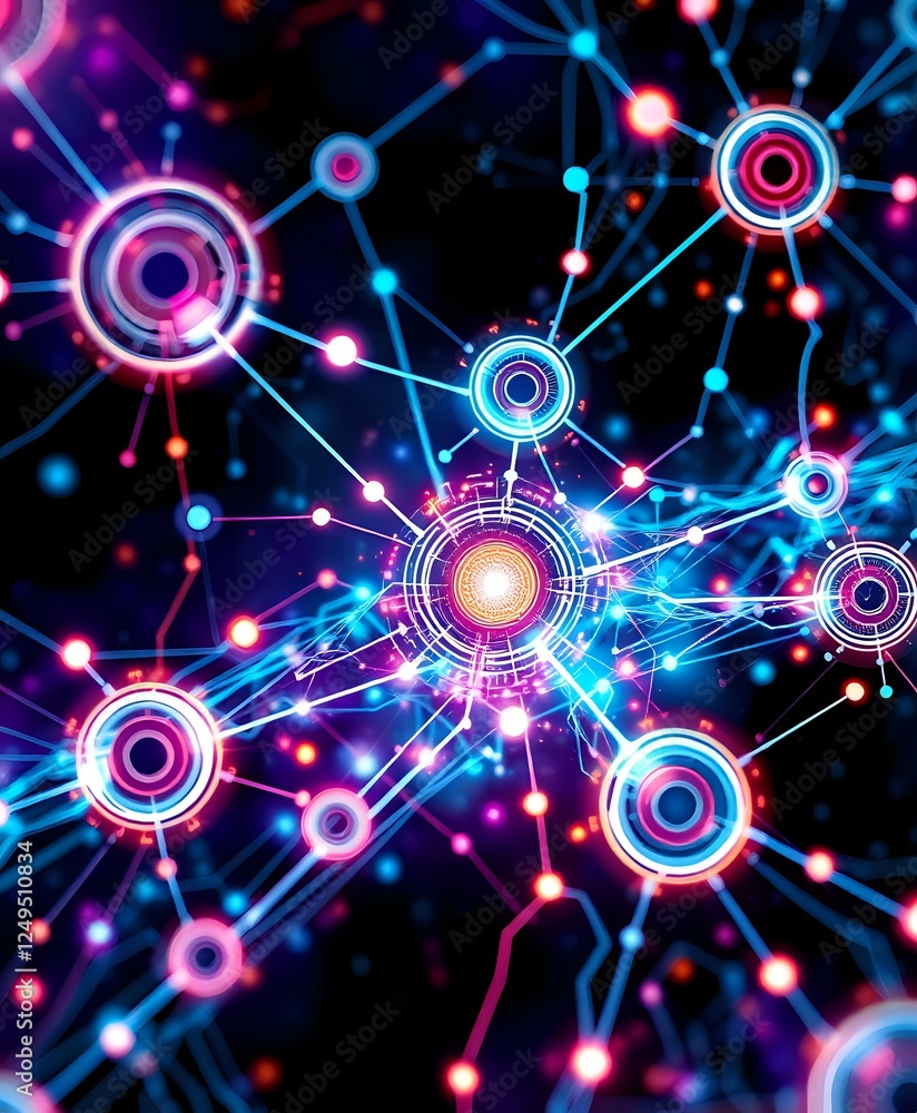 Poster Abstract Technology Background with Glowing Circuit Nodes