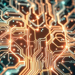 Fototapeta premium Futuristic Circuit Board Design: Advanced Technology in Yellow and Orange