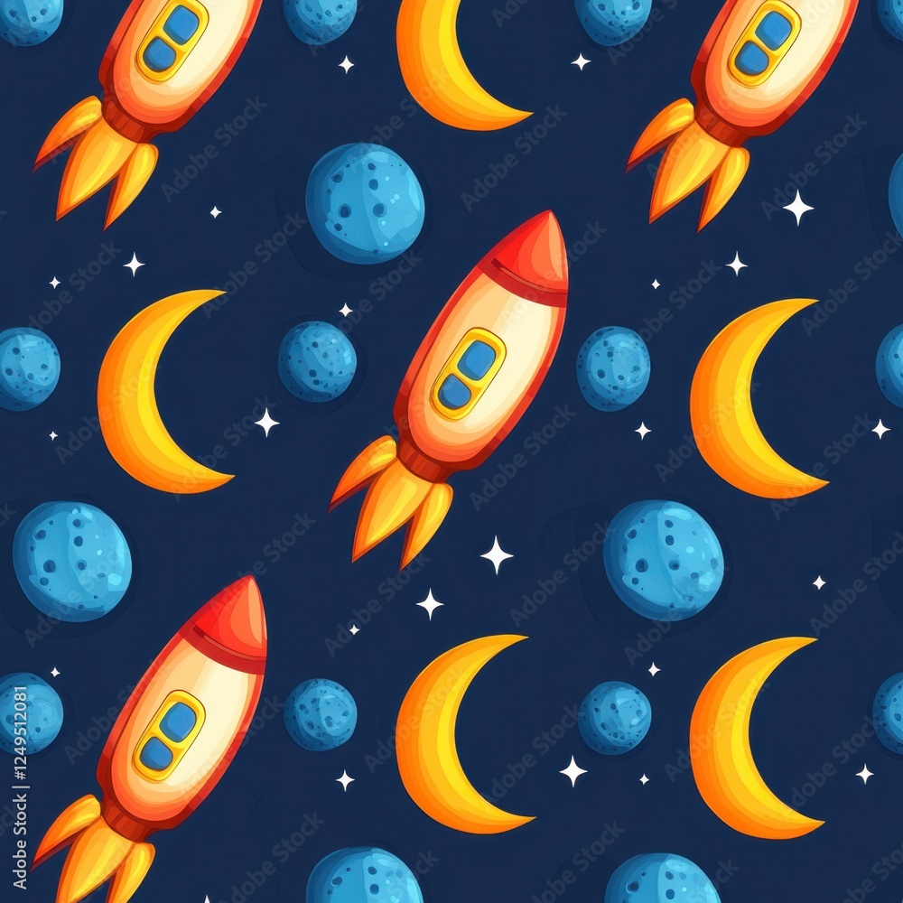 Aufkleber colorful rockets and celestial objects pattern background design