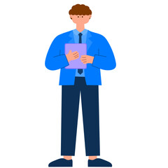 businessman standing with holding tablet flat vector illustration