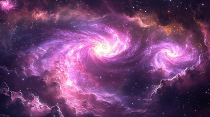 Cosmic Nebula Swirls Pink and Purple Space Background