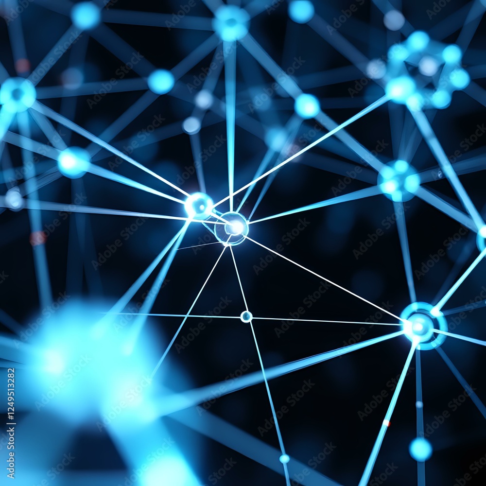 Poster abstract node design: glowing interconnected lines in a futuristic square format