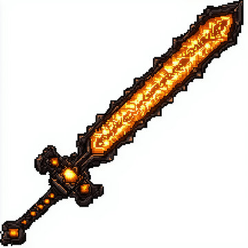 recommend clip art: Epic Medieval Sword 8 Bit Pixel Illustration: Powerful Fantasy Weapon with Magic Fire Glow in Legendary Adventure