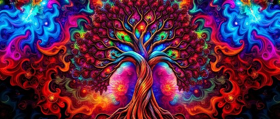 Vibrant Tree of Life Abstract Art Design