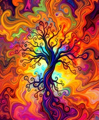 Fototapeta premium Abstract Vibrant Tree of Life - Cosmic Ethereal Design