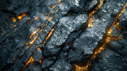 Volcanic rock displays intricate patterns with glowing lava coursing through its cracks. The landscape reveals the raw power and beauty of nature in an active eruption zone.