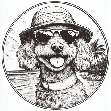 poodle wearing sunglasses beach scene clip art preview