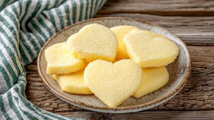 Heart Shaped Cookies On Plate On Wooden Background