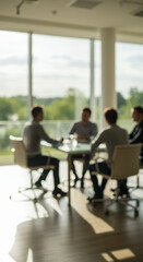 Fototapeta premium Blurred Business: Team Meeting in Bright Office. Collaboration, Innovation & Success Concept. Abstract View.