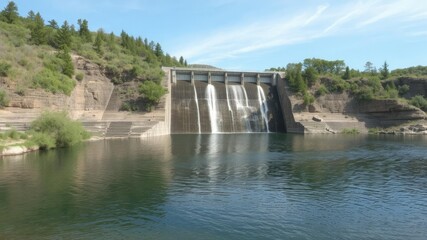 Obraz premium Scenic view of Lake Clementine dam with a cascading waterfall, United States, waterfall, destination