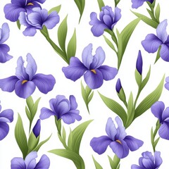 Elegant Purple Iris Floral Pattern on a White Background Design