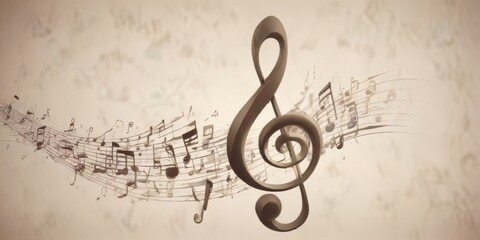 An Elegant Treble Clef Soaring Through a Whimsical Melody of Musical Notes