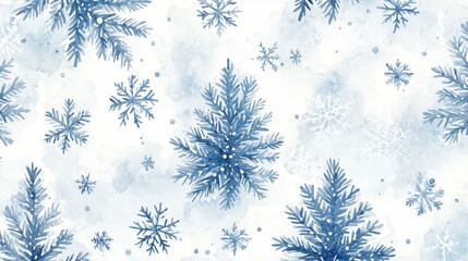 Creating handdrawn watercolor pattern of snowy pines in a winter landscape