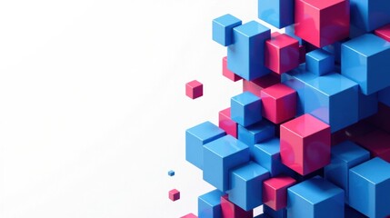 Obraz premium Abstract Composition of Interlocking Cubes in Vibrant Blue and Pink Hues