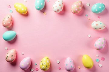 Pastel Easter Eggs Frame on Pink Background, Perfect for Springtime Greetings and Festive Celebrations