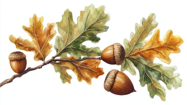 Captivating handpainted watercolor design of oak leaves nature art piece studio close-up botanical inspiration