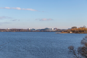Fototapeta premium Shot of the modern city on the bank of the river. Urban