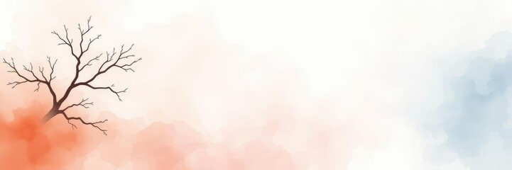 Obraz premium soft blended watercolor background with subtle tree silhouette, calming, abstract, colors
