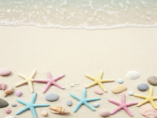 Summer Beach Background with Shells and Waves