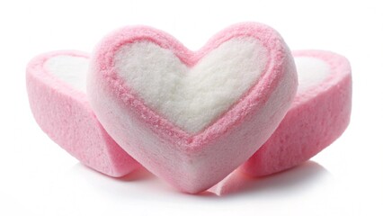 Fototapeta premium Heart shaped pink macaroons and cookies isolated on white background 