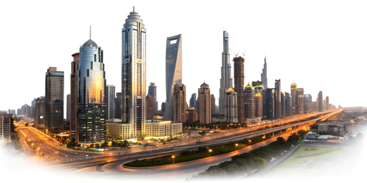 City skyline on transparent background