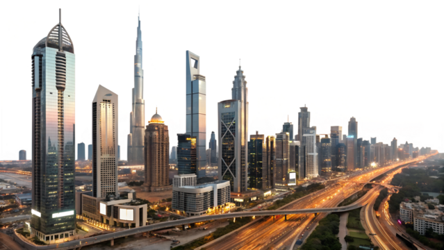 City skyline on transparent background