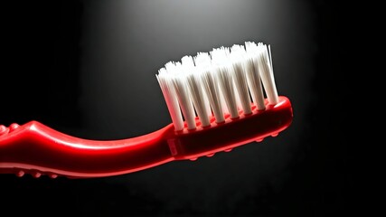 red clean toothbrush in dark background