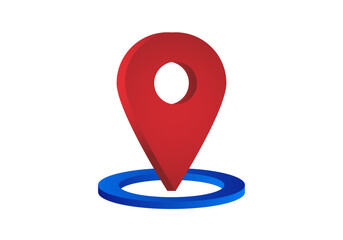 Icono de ubicación en 3D en rojo  con círculo inferior azul
