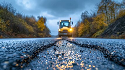 Restoration of damaged pavement  repairing potholes on a deteriorating asphalt road