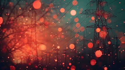 Dynamic stock market graph with accordion style overlay and electric power line background