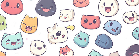 Obraz premium Emoticons collection cute colors realistic shadows isolated on white background PNG.AI GENERATED