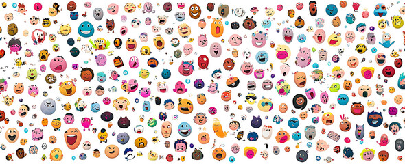 Emoticons collection cute colors realistic shadows isolated on white background PNG.AI GENERATED