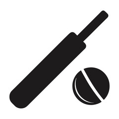 A cricket bat and ball icon black silhouette vector.