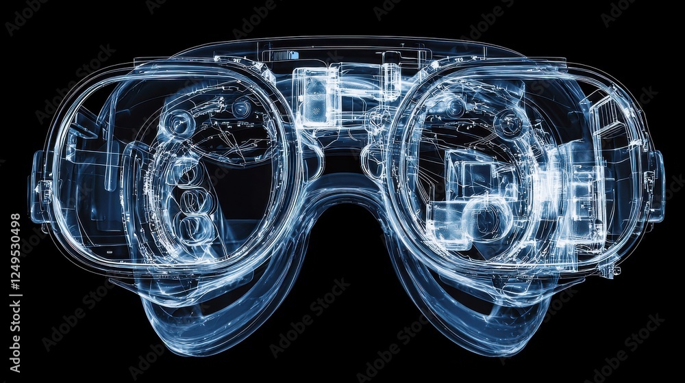 Aufkleber technological virtual reality headset displayed in a digital network style graphic, highlighted with