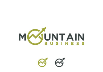 Financial growth mountain and arrow logo design template with wordmark style. Mountain shaped brand, icon, badge or label. Business growth mountain vector