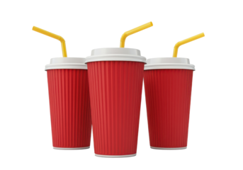 red plastic cup with straw transparent background